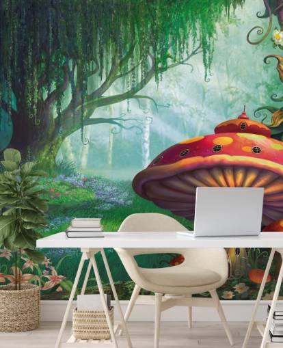 carta da parati murale con fata chiamata Enchanted Forest di Philip Straub per camerette e asili nido 