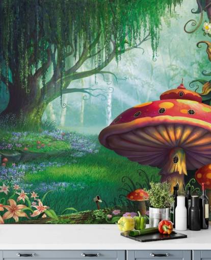 fairy wallpaper mural called Enchanted Forest by Philip Straub for kid's bedrooms and nurseries 