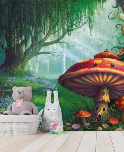 mural de papel de parede de fadas chamado Enchanted Forest, de Philip Straub, para quartos infantis e creches 