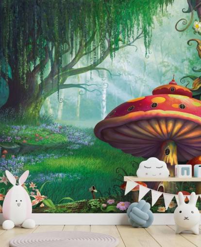 fairy wallpaper mural called Enchanted Forest by Philip Straub for kid's bedrooms and nurseries 