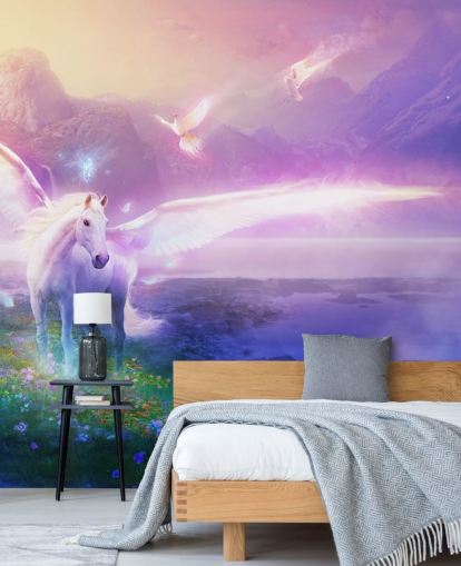 purple customisable horse wallpaper mural called Winter Dawn by Philip Straub for child's bedroom