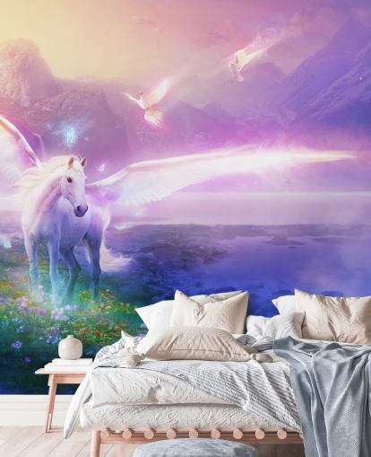purple customizable horse wallpaper mural called Winter Dawn by Philip Straub for child's bedroom