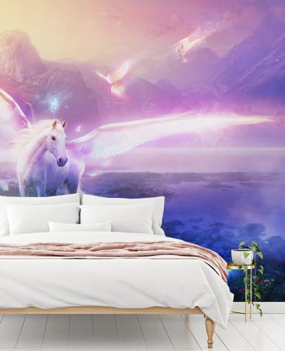 purple customisable horse wallpaper mural called Winter Dawn by Philip Straub for child's bedroom