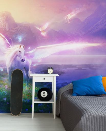 mural de papel de parede de cavalo roxo personalizável chamado Winter Dawn de Philip Straub para quarto de criança mural de papel de parede de cavalo roxo personalizável chamado Winter Dawn de Philip Straub para quarto de criança