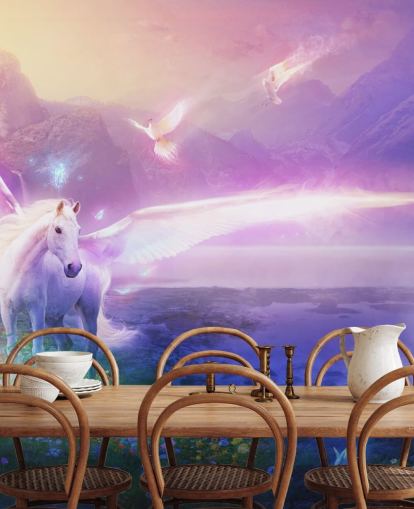 purple customizable horse wallpaper mural called Winter Dawn by Philip Straub for child's bedroom