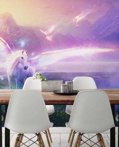 purple customizable horse wallpaper mural called Winter Dawn by Philip Straub for child's bedroom