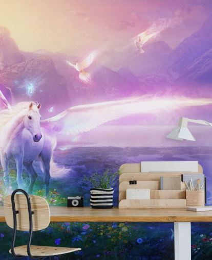 purple customizable horse wallpaper mural called Winter Dawn by Philip Straub for child's bedroom