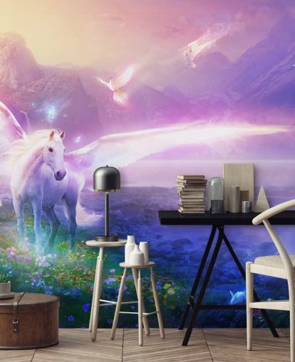 purple customisable horse wallpaper mural called Winter Dawn by Philip Straub for child's bedroom