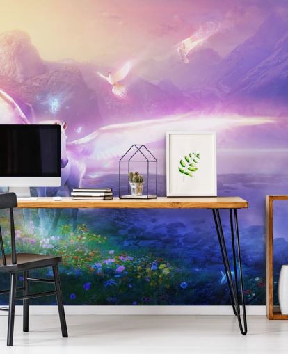 purple customizable horse wallpaper mural called Winter Dawn by Philip Straub for child's bedroom