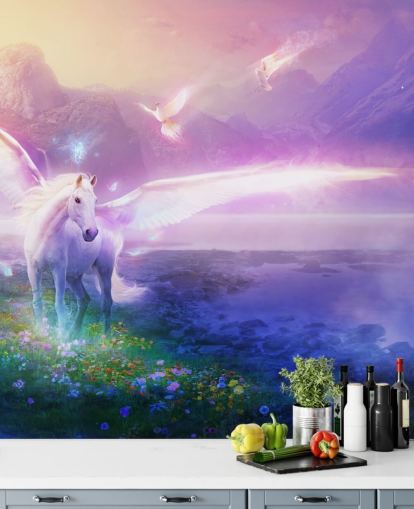 mural de papel de parede de cavalo roxo personalizável chamado Winter Dawn de Philip Straub para quarto de criança