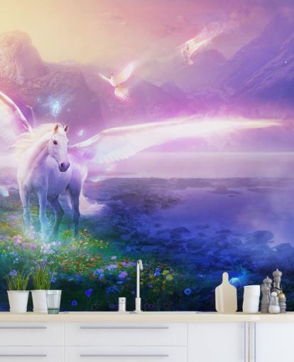 mural de papel de parede de cavalo roxo personalizável chamado Winter Dawn de Philip Straub para quarto de criança