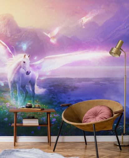 papier peint mural de cheval personnalisable violet appelé Winter Dawn par Philip Straub pour chambre d'enfant