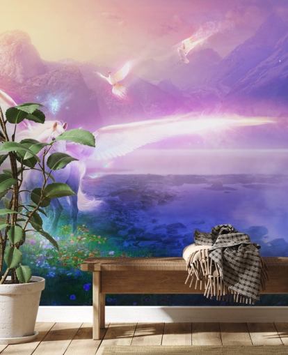 purple customizable horse wallpaper mural called Winter Dawn by Philip Straub for child's bedroom