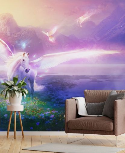 purple customizable horse wallpaper mural called Winter Dawn by Philip Straub for child's bedroom