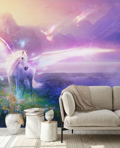 purple customizable horse wallpaper mural called Winter Dawn by Philip Straub for child's bedroom