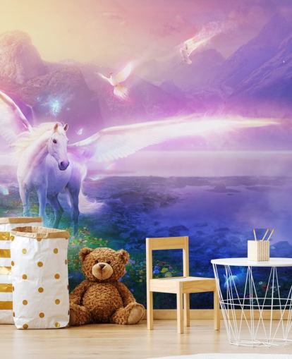 purple customisable horse wallpaper mural called Winter Dawn by Philip Straub for child's bedroom