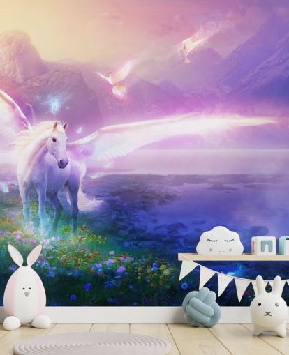 lila anpassningsbar hästtapetväggmålning kallad Winter Dawn av Philip Straub för barnets sovrum lila anpassningsbar hästtapetväggmålning kallad Winter Dawn av Philip Straub för barnets sovrum