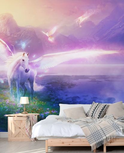 mural de papel de parede de cavalo roxo personalizável chamado Winter Dawn de Philip Straub para quarto de criança