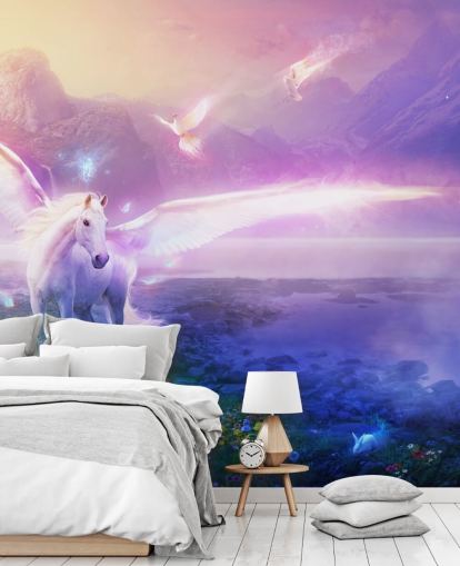 purple customizable horse wallpaper mural called Winter Dawn by Philip Straub for child's bedroom