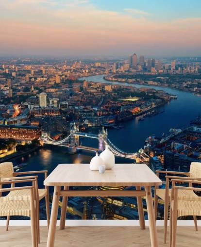 carta da parati murale personalizzata con skyline di Londra chiamata Aerial of London per camere da letto, salotti e uffici