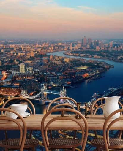aangepaste Londense skyline behangmuurschildering genaamd Aerial of London voor slaapkamers, woonkamers en kantoren aangepaste Londense skyline behangmuurschildering genaamd Aerial of London voor slaapkamers, woonkamers en kantoren