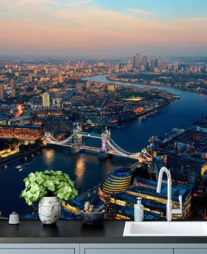 kundenspezifische Londoner Skyline-Wandtapete namens Aerial of London für Schlafzimmer, Wohnzimmer und Büros