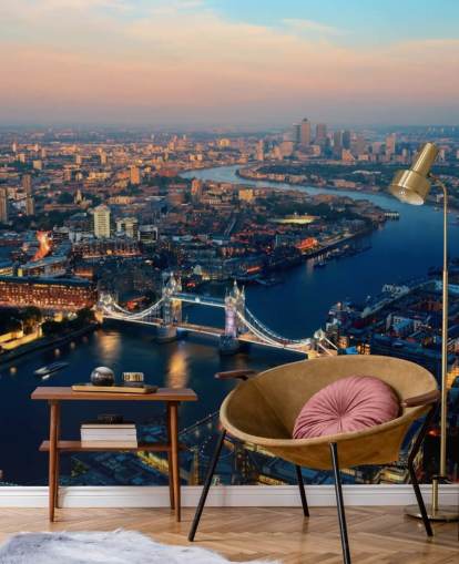 kundenspezifische Londoner Skyline-Wandtapete namens Aerial of London für Schlafzimmer, Wohnzimmer und Büros kundenspezifische Londoner Skyline-Wandtapete namens Aerial of London für Schlafzimmer, Wohnzimmer und Büros