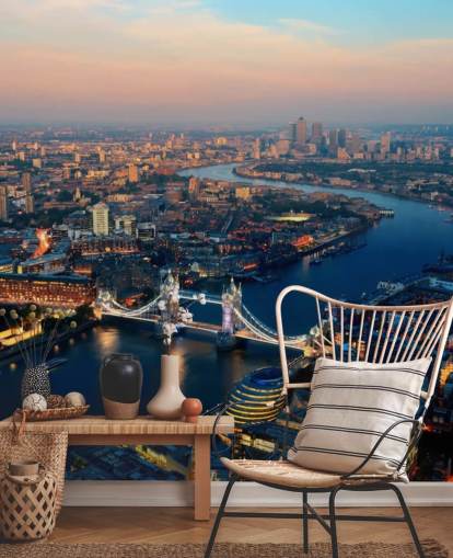 anpassad london skyline tapetväggmålning kallad Aerial of London för sovrum, vardagsrum och kontor