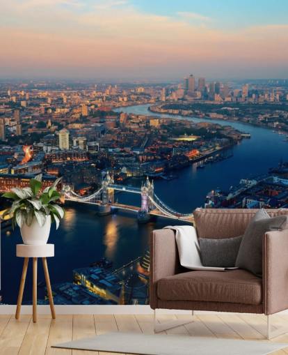 kundenspezifische Londoner Skyline-Wandtapete namens Aerial of London für Schlafzimmer, Wohnzimmer und Büros kundenspezifische Londoner Skyline-Wandtapete namens Aerial of London für Schlafzimmer, Wohnzimmer und Büros