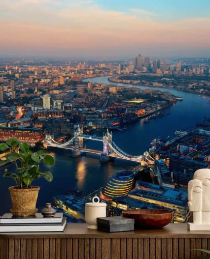 anpassad london skyline tapetväggmålning kallad Aerial of London för sovrum, vardagsrum och kontor