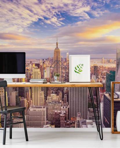 aanpasbare New Yorkse behangmuurschildering genaamd Midtown Manhattan Sunset voor keukens aanpasbare New Yorkse behangmuurschildering genaamd Midtown Manhattan Sunset voor keukens
