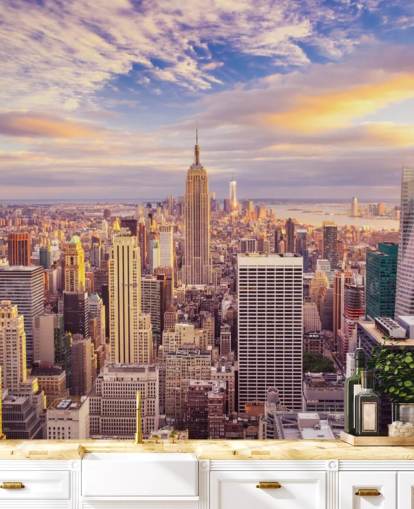 mural de papel de parede personalizável de Nova York chamado Midtown Manhattan Sunset para cozinhas mural de papel de parede personalizável de Nova York chamado Midtown Manhattan Sunset para cozinhas