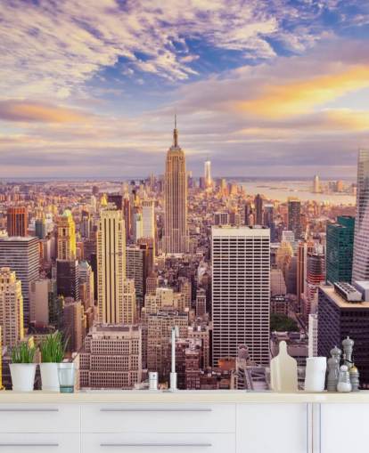 papier peint mural personnalisable de New York appelé Midtown Manhattan Sunset pour cuisines papier peint mural personnalisable de New York appelé Midtown Manhattan Sunset pour cuisines