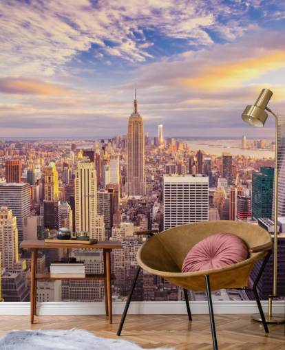 aanpasbare New Yorkse behangmuurschildering genaamd Midtown Manhattan Sunset voor keukens