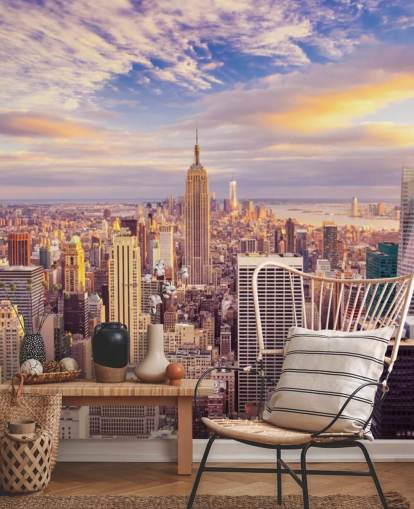 carta da parati murale personalizzabile di New York chiamata Midtown Manhattan Sunset per cucine