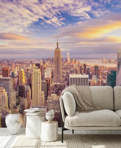 carta da parati murale personalizzabile di New York chiamata Midtown Manhattan Sunset per cucine