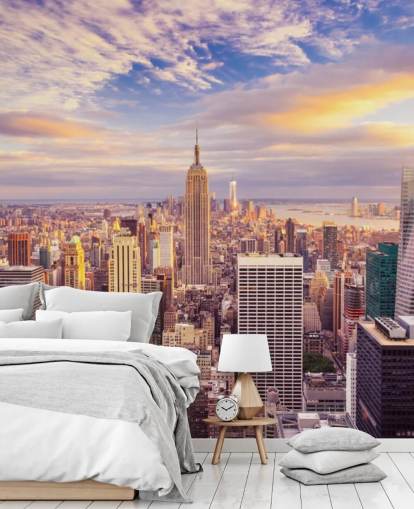 customizable New York wallpaper mural called Midtown Manhattan Sunset for kitchens