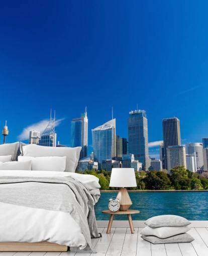 blauwe luchten boven de skyline van Sydney City wallpaper