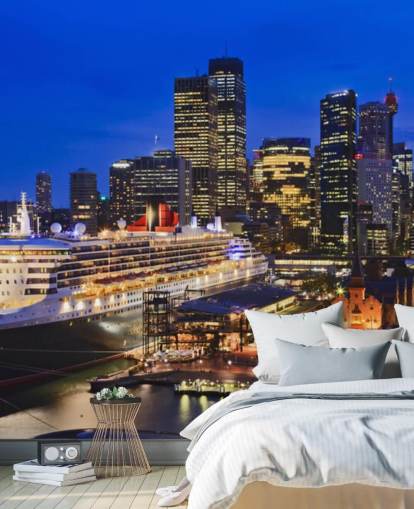 stort skip om natten på sydney havn tapet