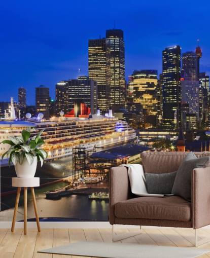 grande nave di notte sulla carta da parati del porto di Sydney