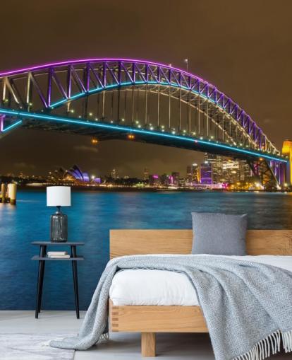 fondo de pantalla iluminado puente de sydney en la noche
