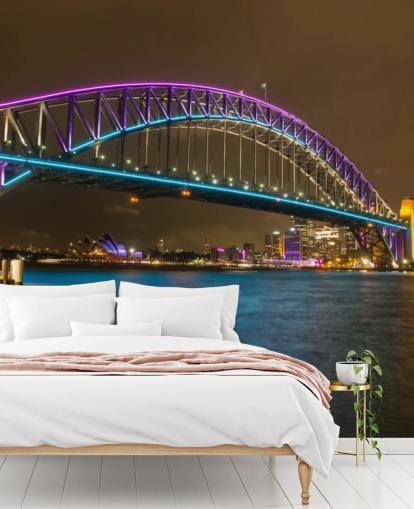 fondo de pantalla iluminado puente de sydney en la noche
