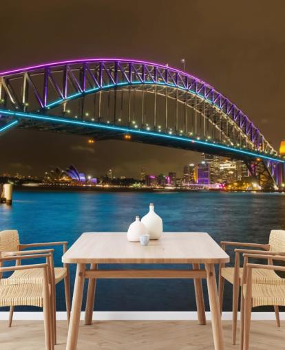 lit up sydney bridge at night wallpaper