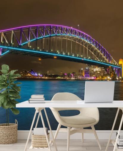 valaistu sydney silta yöllä tapetti valaistu sydney silta yöllä tapetti