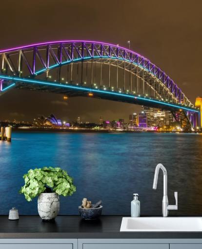 fondo de pantalla iluminado puente de sydney en la noche