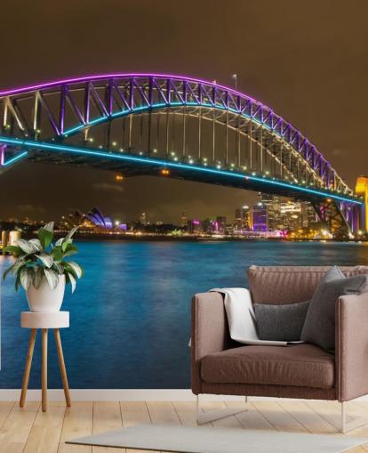 carta da parati illuminata sydney bridge di notte
