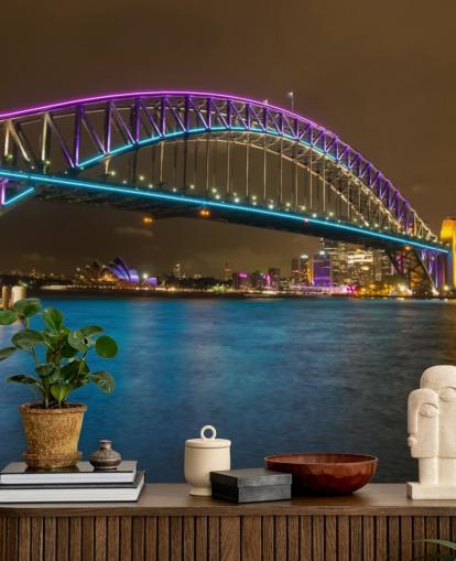 fondo de pantalla iluminado puente de sydney en la noche