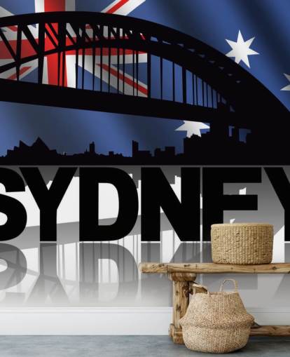 australia map behind sydney text and bridge wallpaper
