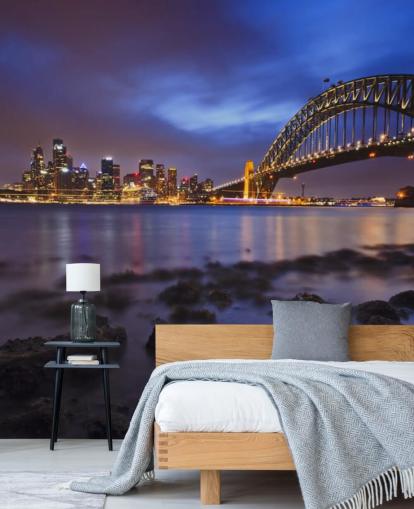 Sydney Bridge und Bucht bei Nacht Tapete