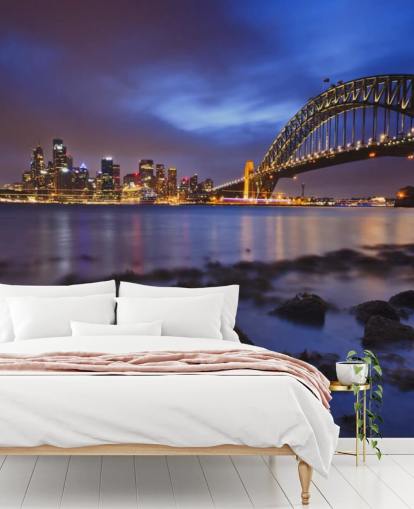 Sydney Bridge und Bucht bei Nacht Tapete